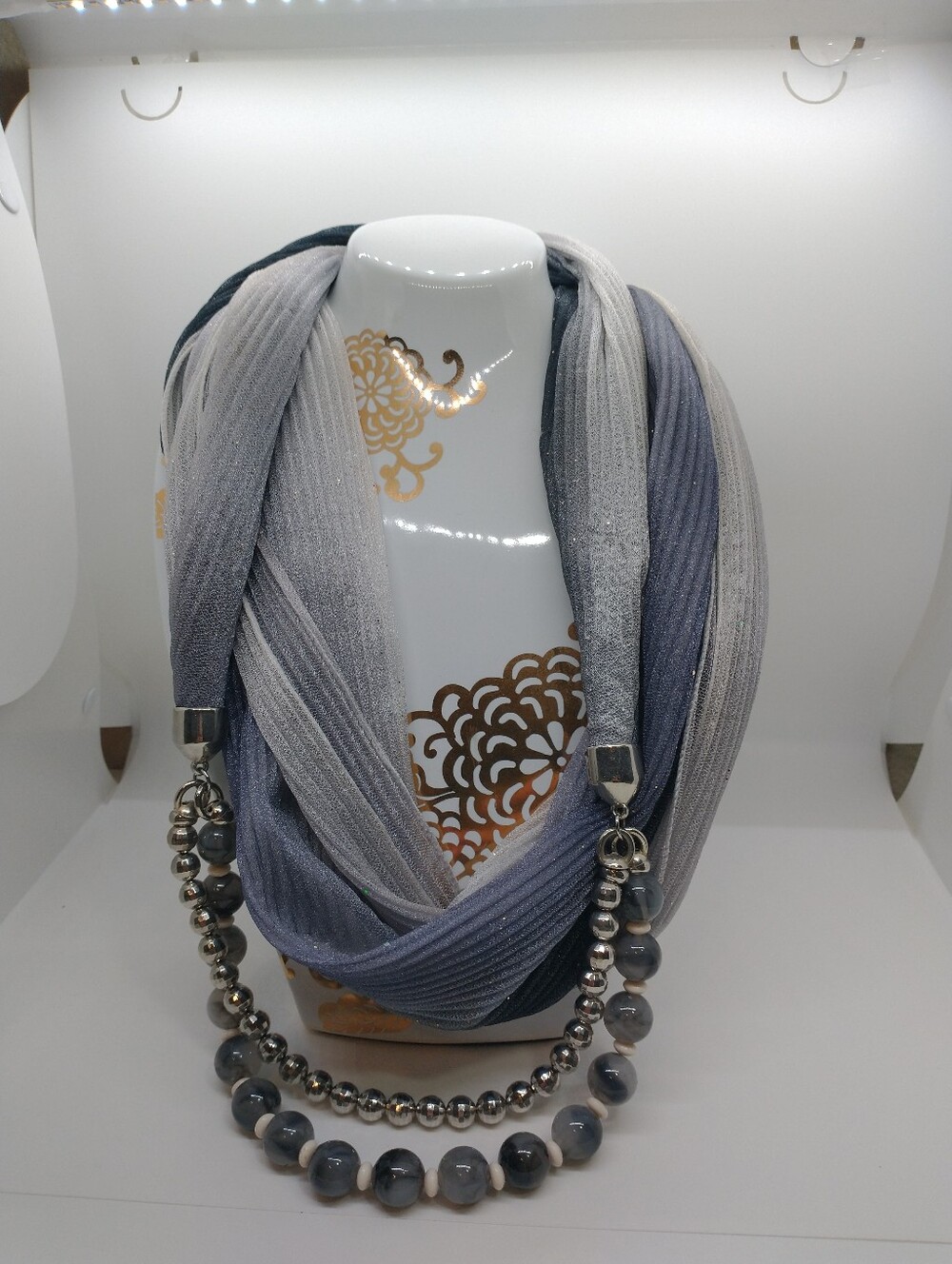 Just Jamie Women's Scarf with Double Necklace Beads and Glitter Multi Color
